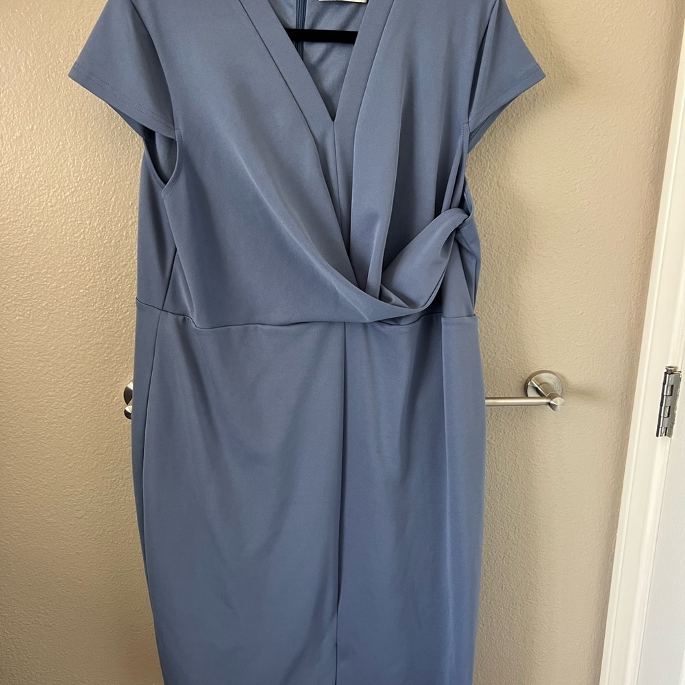Grace Karin Gray Midi Sheath Dress with Cap Dolman Sleeves and V-Neck for Work